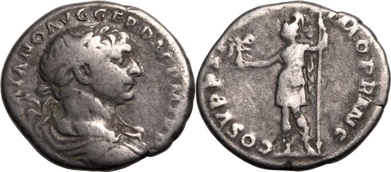 ROMAN EMPIRE. Trajan. 
Silver denarius, AD 107-111. Rome. 
Obv: IMP TRAIANO AV...