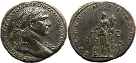 Roman Empire Trajan AD 108-110 Bronze Sestertius About Mint State; a stunning sestertius, boasting great detail and a wonderful green patina
