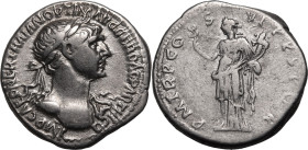 Roman Empire Trajan AD 116 Silver Denarius About Good Very Fine
