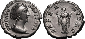 Roman Empire Diva Faustina I (wife of Antoninus Pius) AD 141-161 Silver Denarius About Good Very Fine; exhibiting lustrous metal