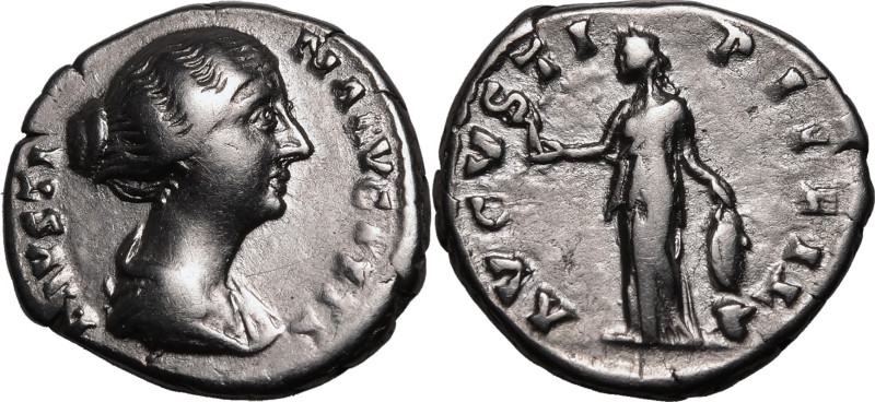 ROMAN EMPIRE. Faustina II (daughter of Antoninus Pius). 
Silver denarius, AD 15...