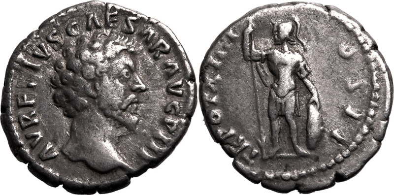 ROMAN EMPIRE. Marcus Aurelius (Caesar). 
Silver denarius, AD 159-161. Rome. 
O...