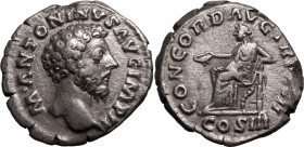 Roman Empire Marcus Aurelius AD 162-163 Silver Denarius Good Very Fine