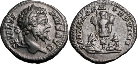 Roman Empire Septimius Severus AD 201 Silver Denarius About Extremely Fine; beautifully centred