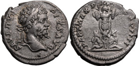 Roman Empire Septimius Severus AD 201 Silver Denarius Very Fine; golden iridescence around portrait