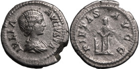 Roman Empire Julia Domna (wife of Septimius Severus) AD 196-211 Silver Denarius About Good Very Fine; edge chipped