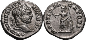 Roman Empire Caracalla AD 201-213 Silver Denarius Good Very Fine; well-centred
