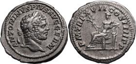 Roman Empire Caracalla AD 214 Silver Denarius About Good Very Fine