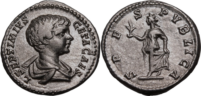 ROMAN EMPIRE. Geta (Caesar). 
Silver denarius, AD 198-200. Rome. 
Obv: L SEPTI...