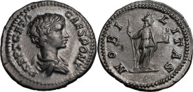 Roman Empire Geta (Caesar) AD 200-202 Silver Denarius Good Very Fine