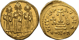 Byzantine Empire Heraclius dated IY 12 = AD 638/9 Gold Solidus Extremely Fine; boasting lustrous, bright metal
