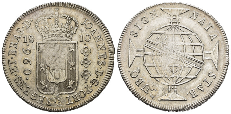 BRASILE. Joao (1799-1818). 960 Reis 1810. Ag (26,48 g). Ribattuta su 8 reales. K...