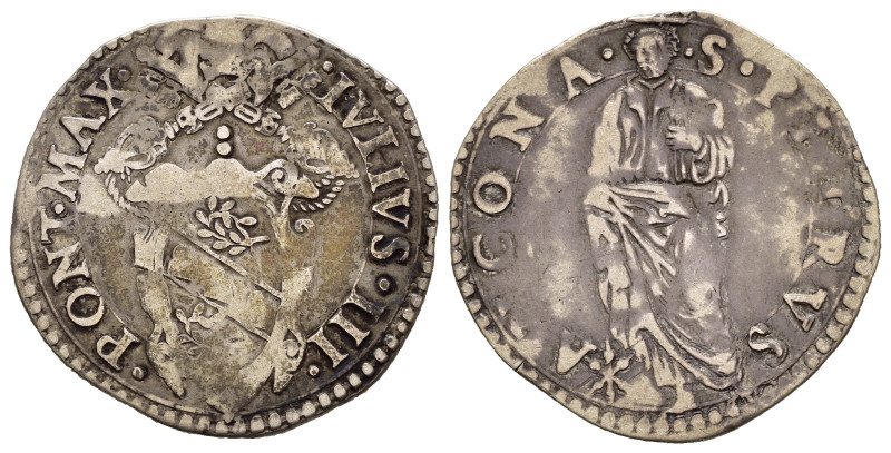 ANCONA. Stato Pontificio. Giulio III (1550-1555). Giulio con San Pietro. Ag (3,0...