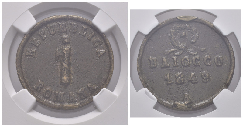 ANCONA. Seconda Repubblica Romana. 1848-1849. Baiocco 1849. Ae Fuso. In Slab NGC...