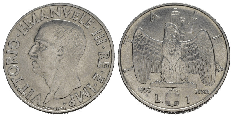 Regno d'Italia. Vittorio Emanuele III. 1 Lira 1939 XVIII Magnetica. Ni. SPL+/qFD...