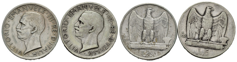 Regno d'Italia. Vittorio Emanuele III (1900-1943). Lotto di 2 monete da 5 lire (...