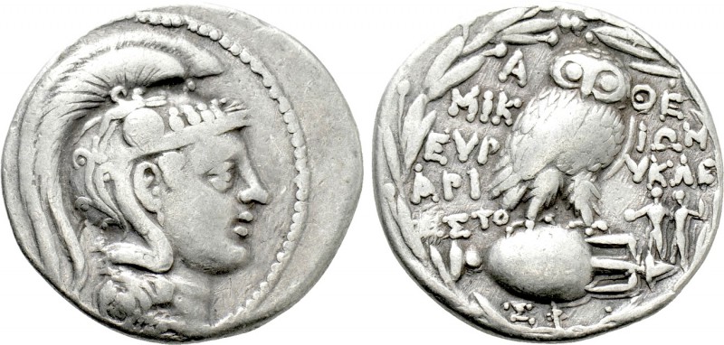 ATTICA. Athens. Tetradrachm (124/3 BC). New Style Coinage. Mikion, Erykleides an...
