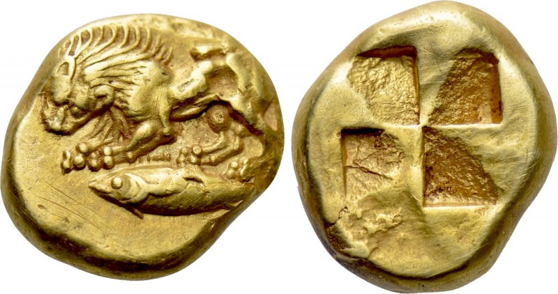 MYSIA. Kyzikos. EL Hekte (Circa 500-450 BC).

Obv: Lion at bay left on tunny l...