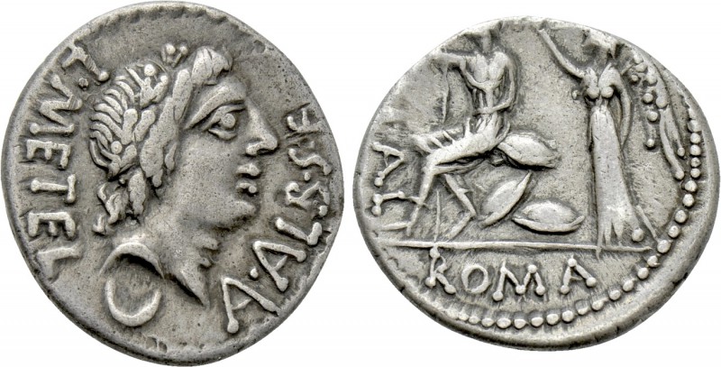 C. MALLEOLUS, A. ALBINUS SP.F. and L. CAECILIUS METELLUS. Denarius (96 BC). Rome...