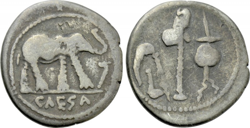 JULIUS CAESAR. Denarius (49 BC). Contemporary imitation of military mint traveli...