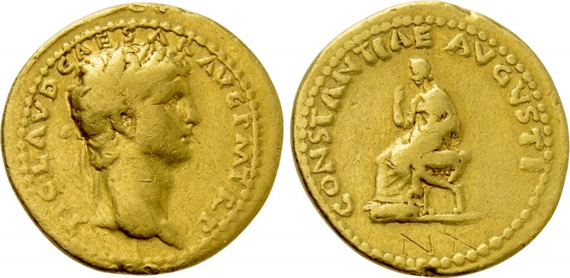 CLAUDIUS (41-54). GOLD Aureus. Rome.

Obv: TI CLAVD CAESAR AVG P M TR P.
Laur...