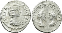 JULIA DOMNA with SEPTIMIUS SEVERUS and CARACALLA (Augusta, 198-217). Denarius.