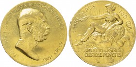 AUSTRIA. Franz Josef I (1848-1916). GOLD 100 Corona (1908). Kremnitz. Commemorating the 60th Anniversary of His Reign.