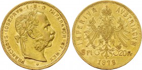 AUSTRIA. Franz Joseph I (1848-1916). GOLD 8 Florin or 20 Francs (1878). Wien (Vienna).