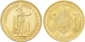 HUNGARY. Franz Joseph I (1848-1916). GOLD 10 Korona (1908-KB). Körmöcbánya (Kremnica).
