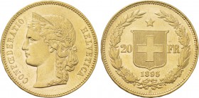 SWITZERLAND. GOLD 20 Francs (1895-B). Bern.