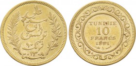 TUNISIA. 'Ali III (AH 1299-1320 / 1882-1902 AD). GOLD 10 Francs (AH 1308 & 1891-A). Paris.