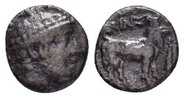THRACE. Ainos.(Circa 429-427/6 BC).Diobol.

Obv : Head of Hermes right, wearing petasos.

Rev : AIN.
Goat standing right; club in front.
SNG Copenhage...