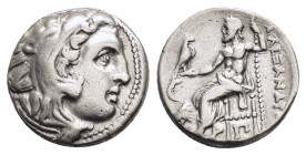KINGS of THRACE. Lysimachos (305-281 BC). Kolophon. Drachm.

Obv : Head of Herakles right, wearing lion skin.

Rev : AΛΕΞΑΝΔΡΟΥ.
Zeus seated left with...