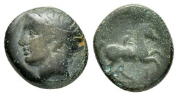 KINGS of MACEDON. Philip II.(359-336 BC). Uncertain mint in Macedon.Ae.

Obv : Diademed head of Apollo left.

Rev : ΦΙΛΙΠΠOΥ.
Youth on horseback right...