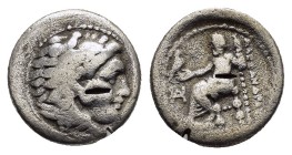 KINGS of MACEDON. Alexander III The Great.(336-323 BC).Drachm.

Obv : Head of Herakles right, wearing lion skin.

Rev : AΛΕΞΑΝΔΡOY.
Zeus seated l...