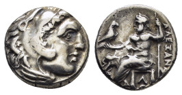 KINGS of MACEDON. Alexander III The Great.(336-323 BC). Lampsakos.Drachm. 

Obv : Head of Herakles right, wearing lion skin.

Rev : AΛEΞANΔPOY.
Zeus s...
