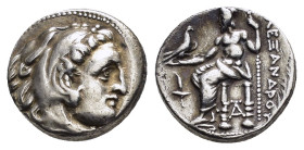 KINGS of MACEDON. Alexander III The Great. (336-323 BC).Sardes.Drachm. 

Obv : Head of Herakles right, wearing lion skin.

Rev : AΛEΞANΔPOY.
Zeus seat...