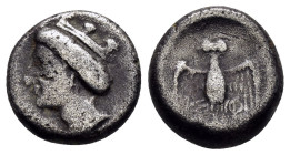 PONTOS. Amisos. (Circa 4th century BC). Drachm.

Obv : Head of Hera left, wearing mural crown.

Rev : Owl, with wings spread, standing facing on shiel...