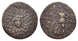 PONTOS.Amisos.(Circa 105-63 BC).Ae.

Obv : Aegis with Gorgon's head at center.

Rev : AΜΙΣΟΥ.
Nike advancing right, holding wreath and palm branch, be...