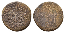 PONTOS.Amisos.(Circa 105-63 BC).Ae.

Obv : Aegis with Gorgon's head at center.

Rev : AΜΙΣΟΥ.
Nike advancing right, holding wreath and palm branch, be...