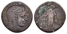 PONTOS.Amisos.Time of Mithradates VI.(Circa 105-85 BC).Ae.

Obv : Helmeted head of Athena right.

Rev : AMIΣOY.
Perseus standing facing, wearing point...