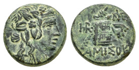 PONTOS.Amisos.Time of Mithradates VI.(Circa 105-90 or 90-85 BC).Ae.

Obv : Head of Dionysos right, wearing ivy wreath.

Rev : AMIΣOY.
Thyrsos leaning ...