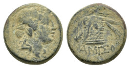 PONTOS.Amisos.Time of Mithradates VI.(Circa 105-90 or 90-85 BC).Ae.

Obv : Head of Dionysos right, wearing ivy wreath.

Rev : AMIΣOY.
Thyrsos leaning ...