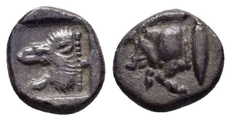 MYSIA. Cyzikos.(Circa 450-400 BC).Obol.

Obv : Head of lion left within incuse s...