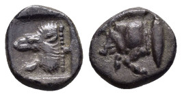 MYSIA. Cyzikos.(Circa 450-400 BC).Obol.

Obv : Head of lion left within incuse square.

Rev : Forepart of boar left; to right, tunny upward.
SNG Franc...