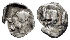 MYSIA. Cyzikos.(Circa 450-400 BC).Obol.

Obv : Head of lion left within incuse square.

Rev : Forepart of boar left; to right, tunny upward.
SNG Franc...
