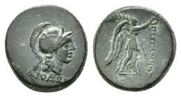 MYSIA. Pergamon.(Mid-late 2nd century BC).Ae.

Obv : EΠI ΠEPΓAMOY.
Helmeted head of Athena right; star on helmet.

Rev : ΠΕΡΓΑΜΗΝΩΝ.
Nike standing rig...