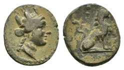 GALATIA.Pessinos.(Late 1st century BC).Ae.

Obv : Turreted head of Tyche right.

Rev : Lion seated right.
SNG BN 2565–8; HGC 7, 769. 

Condition : Goo...
