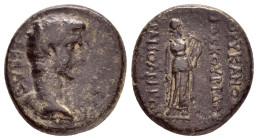 PHRYGIA. Hierapolis. Augustus.(27 BC-14). Ae.

Obv : ΣΕΒΑΣΤΟΣ.
Bare head right.

Rev : ΔΟΡΥΚΑΝΟΣ ΔΙΟΣΚΟΥΡΙΔΟΥ ΙΕΡΑΠΟΛΕΙΤΩΝ.
Apollo standing r., playin...