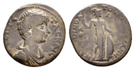 PHRYGIA. Siblia. Geta (Caesar, 198-209). Ae.

Obv : ΠO CЄΠ ΓЄΤΑC ΚΑΙC.
Draped bust right.

Rev : ΠΑΡΑ ΜΗΝΟΔΟΤΟΥ ΚΑΙ ΑΙΛΙΑΝΗC CЄΙΒΛΙΑΝWΝ.
Athena ...